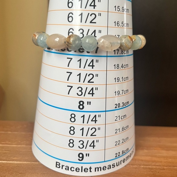 Flower Agate With Blue Calcite Natural Stone Crystal 8mm Beaded Stretch Bracelet - Picture 7 of 7